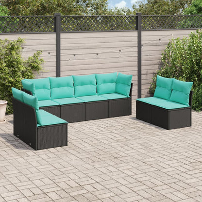 vidaXL 8 Piece Patio Sofa Set with Cushions Black Poly Rattan-0