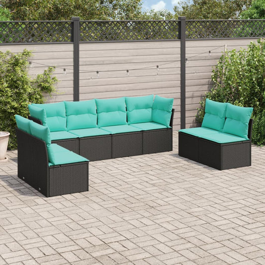 vidaXL 8 Piece Patio Sofa Set with Cushions Black Poly Rattan-0