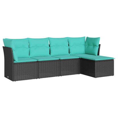 vidaXL 5 Piece Patio Sofa Set with Cushions Black Poly Rattan-2