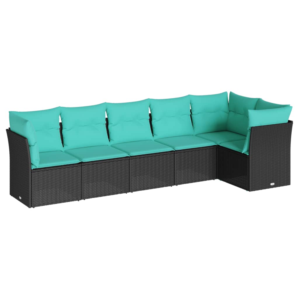 vidaXL 6 Piece Patio Sofa Set with Cushions Black Poly Rattan-2