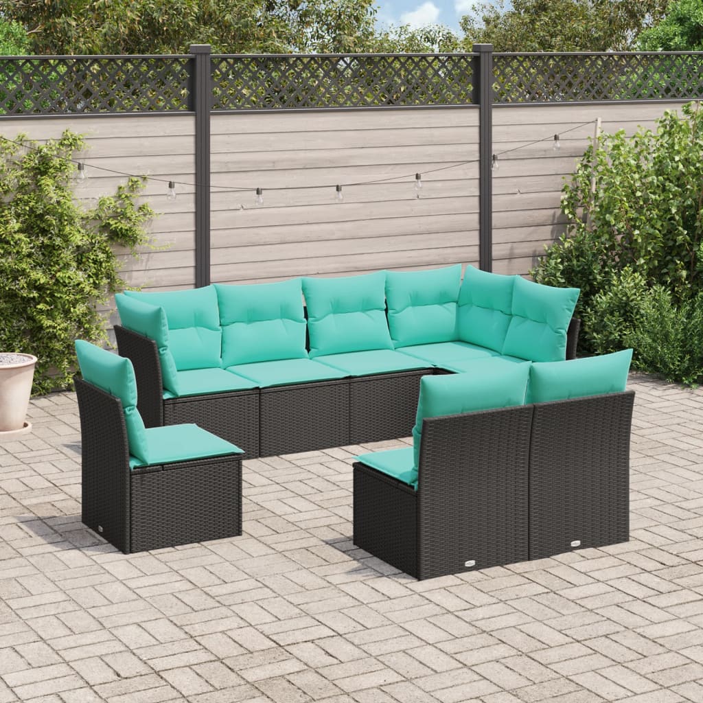 vidaXL 8 Piece Patio Sofa Set with Cushions Black Poly Rattan-0