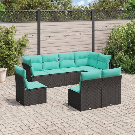 vidaXL 8 Piece Patio Sofa Set with Cushions Black Poly Rattan-0