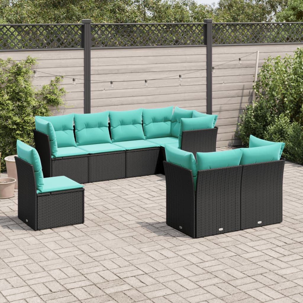 vidaXL 8 Piece Patio Sofa Set with Cushions Black Poly Rattan-0