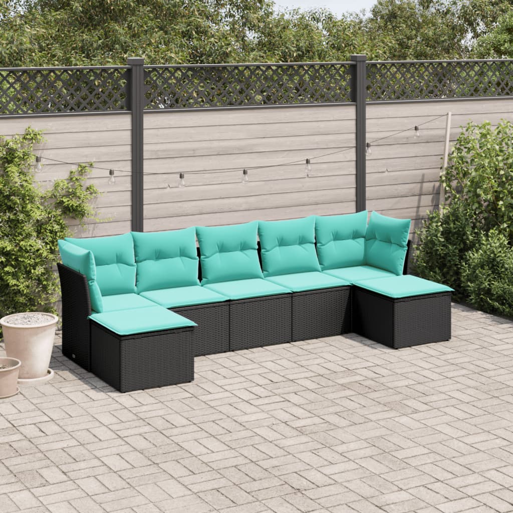 vidaXL 7 Piece Patio Sofa Set with Cushions Black Poly Rattan-0