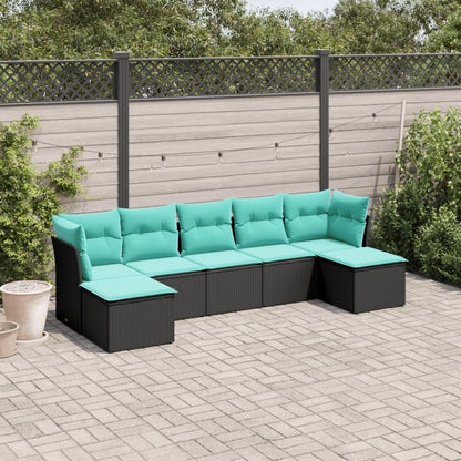 vidaXL 7 Piece Patio Sofa Set with Cushions Black Poly Rattan-0