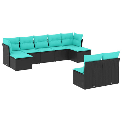 vidaXL 9 Piece Patio Sofa Set with Cushions Black Poly Rattan-2