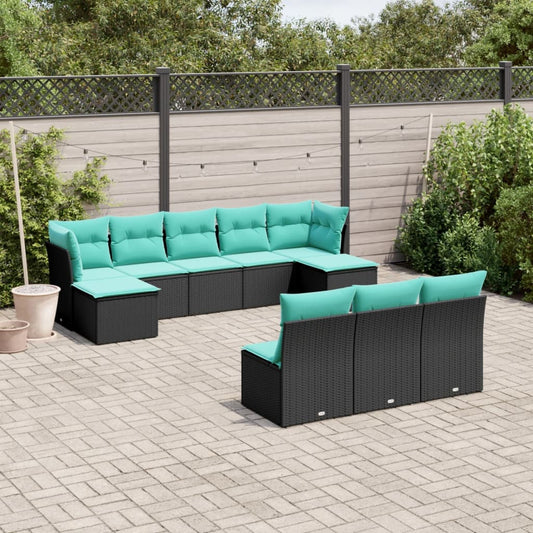 vidaXL 10 Piece Patio Sofa Set with Cushions Black Poly Rattan-0