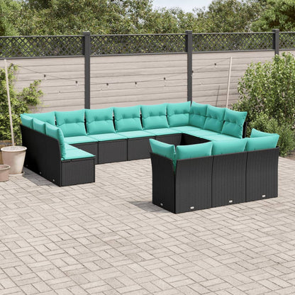 vidaXL 13 Piece Patio Sofa Set with Cushions Black Poly Rattan-0