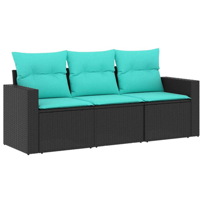 vidaXL 3 Piece Patio Sofa Set with Cushions Black Poly Rattan-1