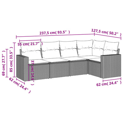vidaXL 5 Piece Patio Sofa Set with Cushions Black Poly Rattan-1