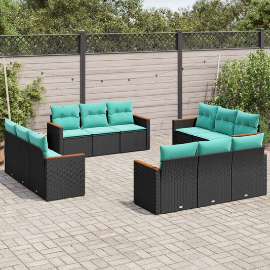 vidaXL 12 Piece Patio Sofa Set with Cushions Black Poly Rattan-0