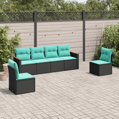 vidaXL 6 Piece Patio Sofa Set with Cushions Black Poly Rattan-0