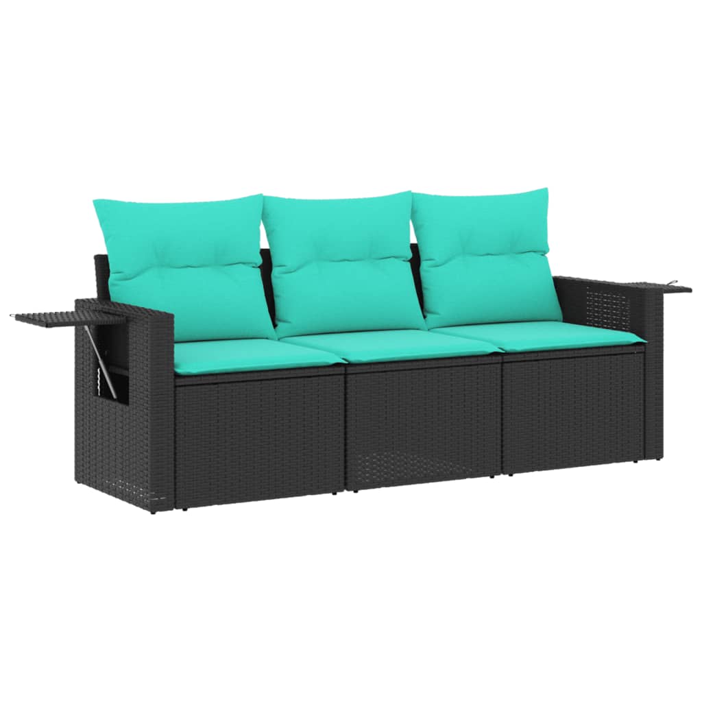 vidaXL 3 Piece Patio Sofa Set with Cushions Black Poly Rattan-3