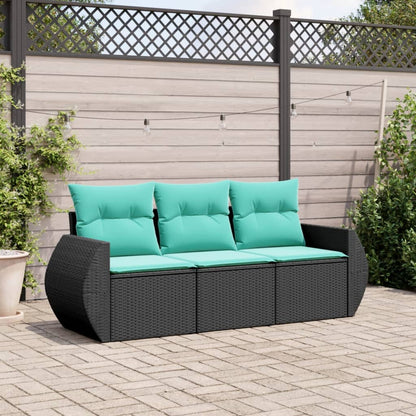 vidaXL 3 Piece Patio Sofa Set with Cushions Black Poly Rattan-0