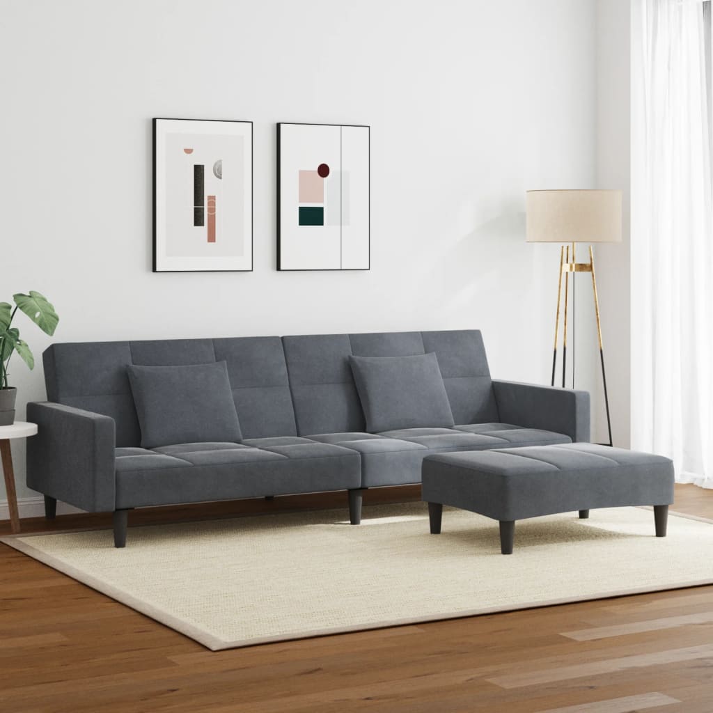 vidaXL 2-Seater Sofa Bed with Footstool Dark Gray Velvet-2