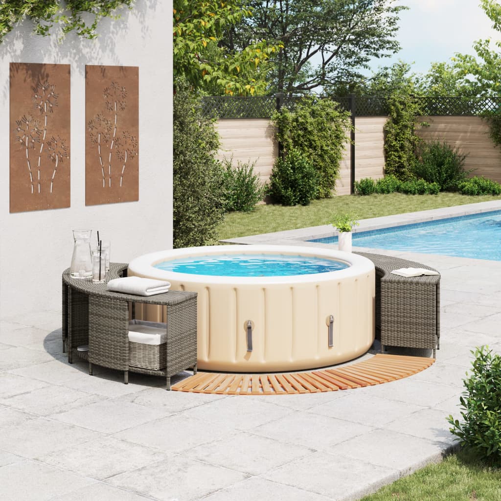 vidaXL Hot Tub Surround Gray Poly Rattan and Solid Wood Acacia-1