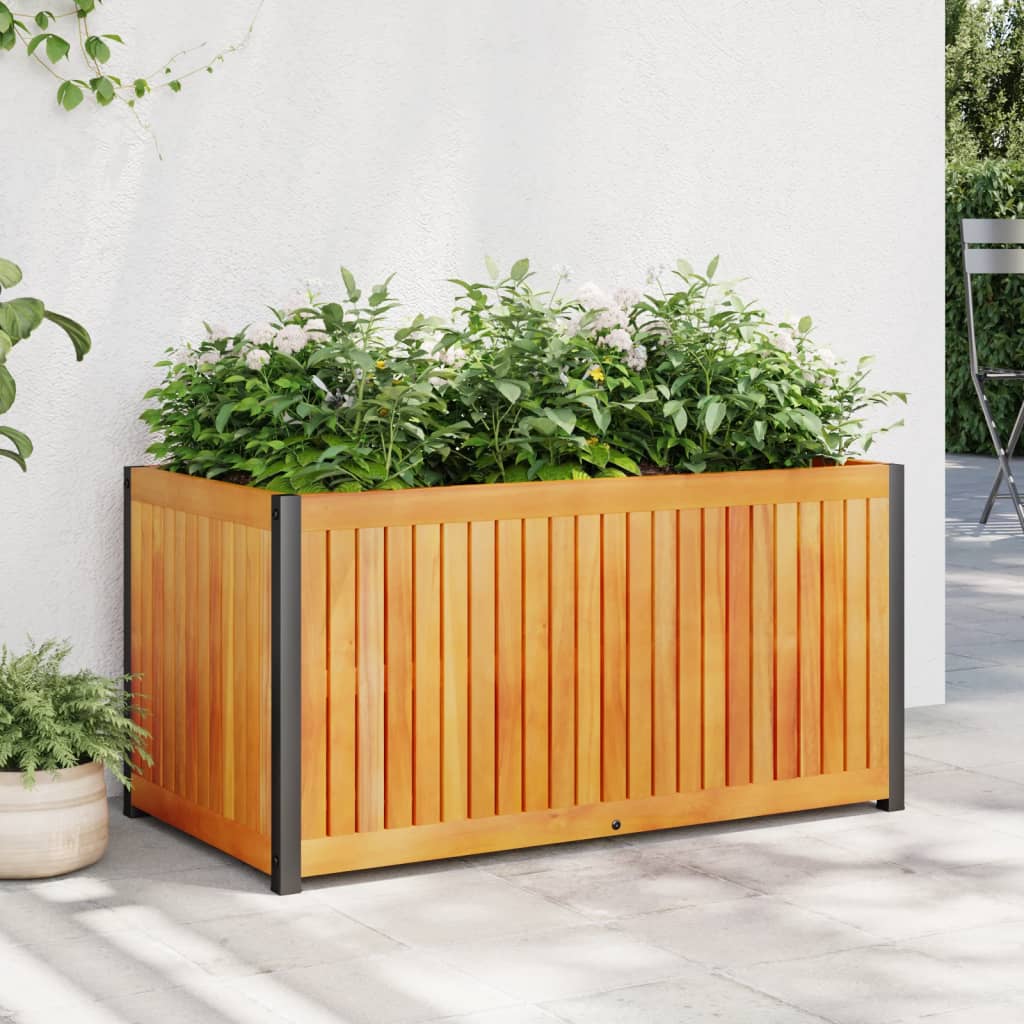 vidaXL Garden Planter Flower Box Pot Outdoor Patio Solid Wood Acacia and Steel-0