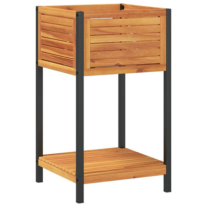 vidaXL Garden Planter with Shelf Outdoor Flower Box Solid Wood Acacia and Steel-3