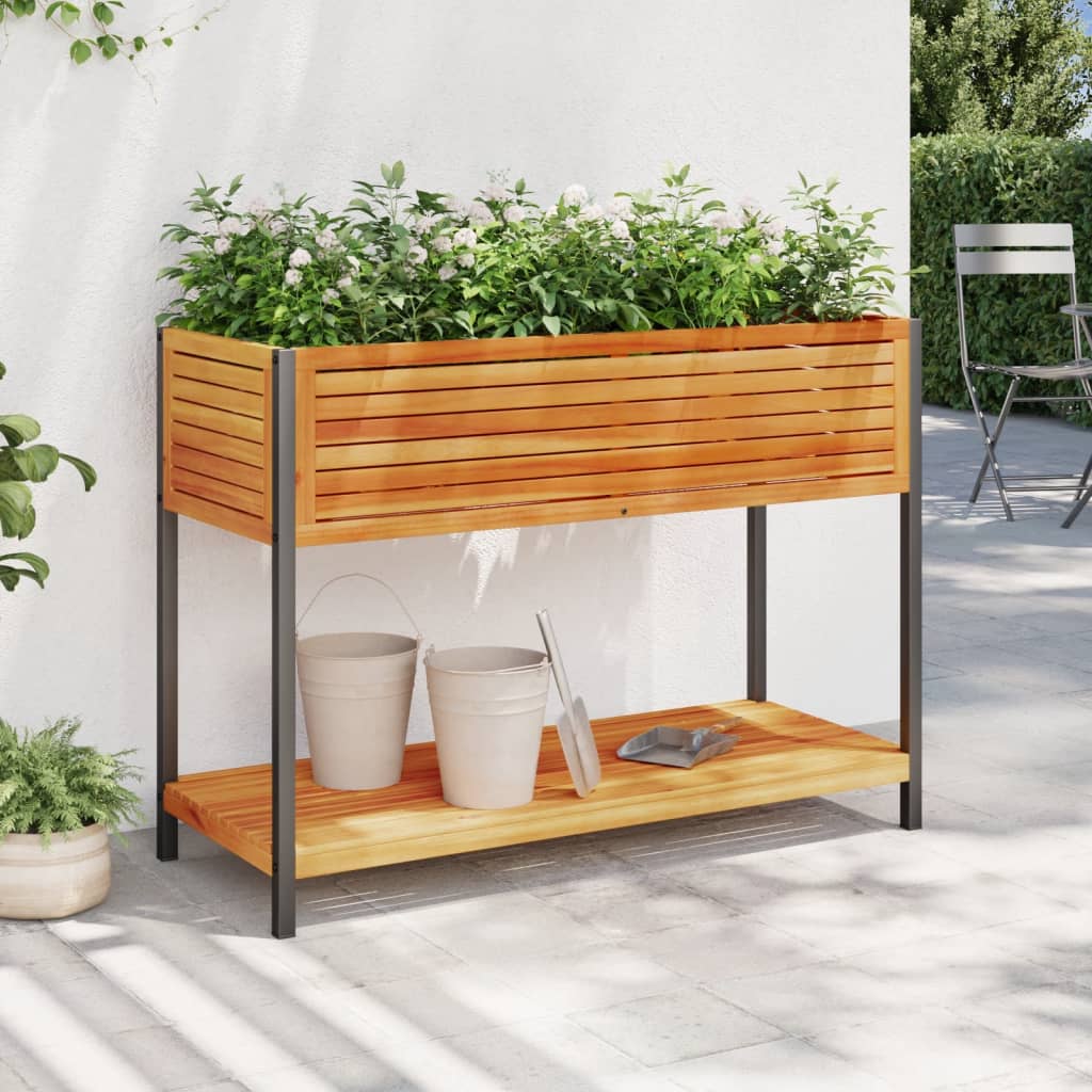 vidaXL Garden Planter with Shelf Outdoor Flower Box Solid Wood Acacia and Steel-6