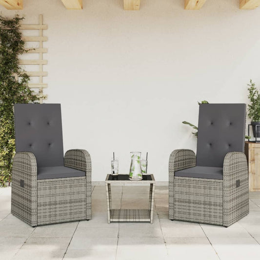 vidaXL 3 Piece Patio Dining Set with Cushions Gray Poly Rattan-0