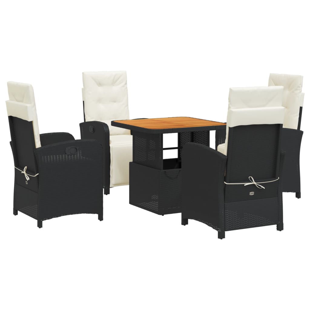 vidaXL 5 Piece Patio Dining Set with Cushions Black Poly Rattan-1