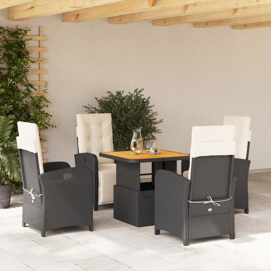 vidaXL 5 Piece Patio Dining Set with Cushions Black Poly Rattan-0