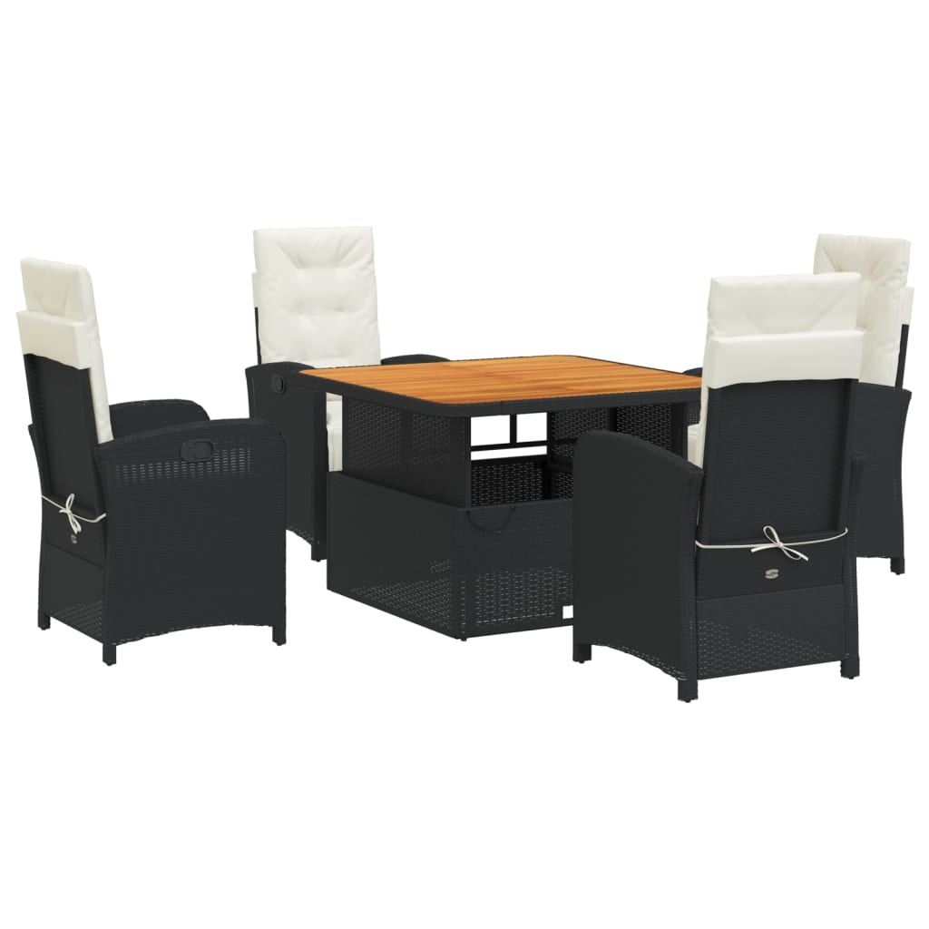 vidaXL 5 Piece Patio Dining Set with Cushions Black Poly Rattan-1