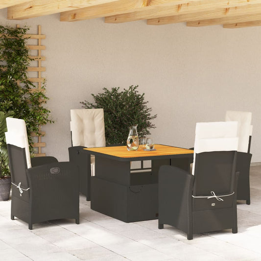 vidaXL 5 Piece Patio Dining Set with Cushions Black Poly Rattan-0