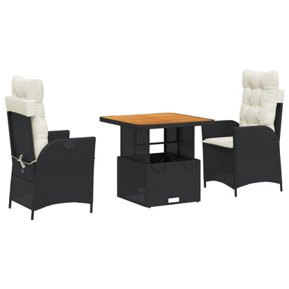vidaXL 3 Piece Patio Dining Set with Cushions Black Poly Rattan-1