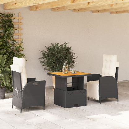 vidaXL 3 Piece Patio Dining Set with Cushions Black Poly Rattan-0
