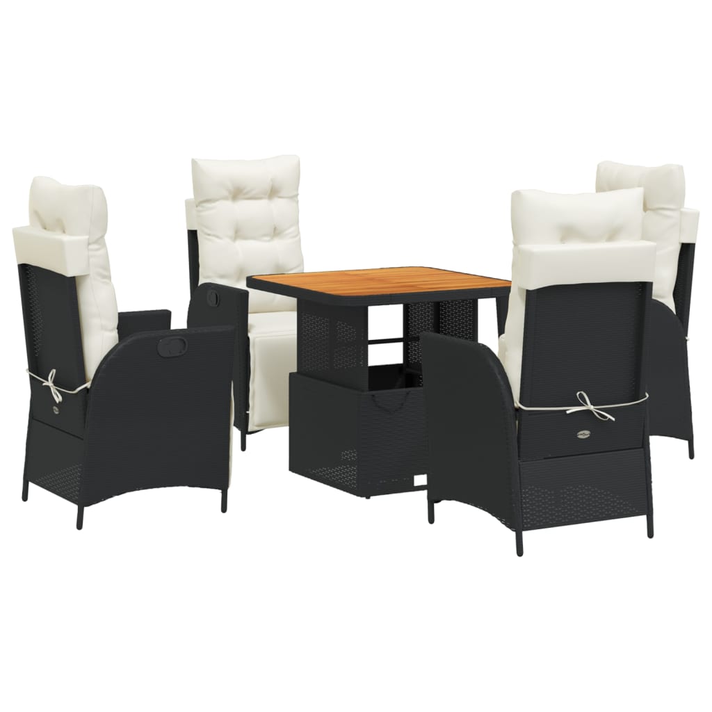 vidaXL 5 Piece Patio Dining Set with Cushions Black Poly Rattan-1