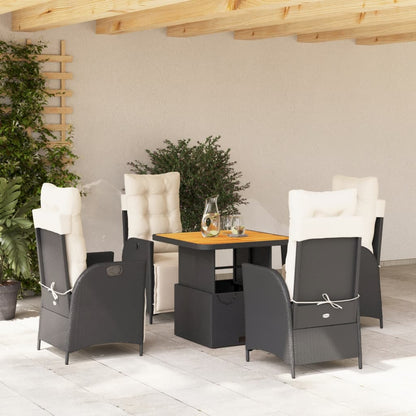 vidaXL 5 Piece Patio Dining Set with Cushions Black Poly Rattan-0