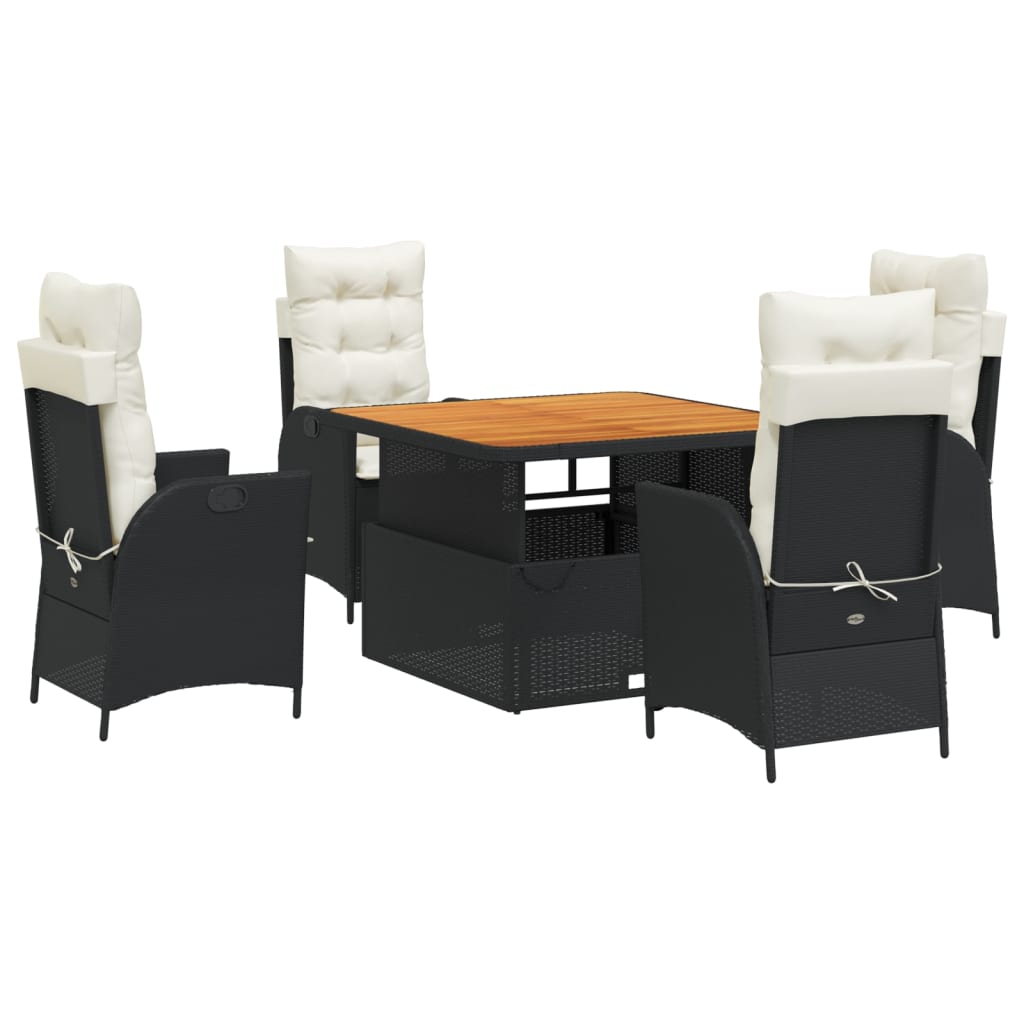 vidaXL 5 Piece Patio Dining Set with Cushions Black Poly Rattan-1