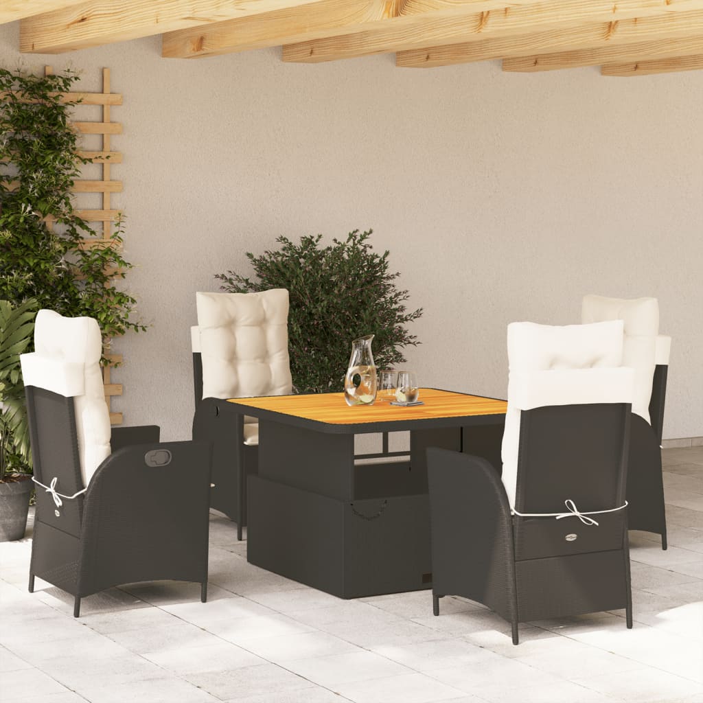 vidaXL 5 Piece Patio Dining Set with Cushions Black Poly Rattan-0