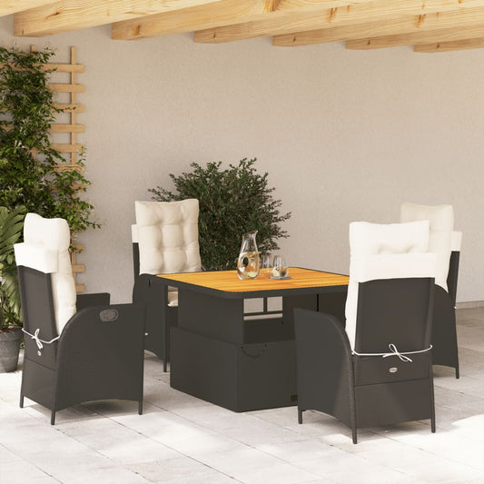 vidaXL 5 Piece Patio Dining Set with Cushions Black Poly Rattan-0