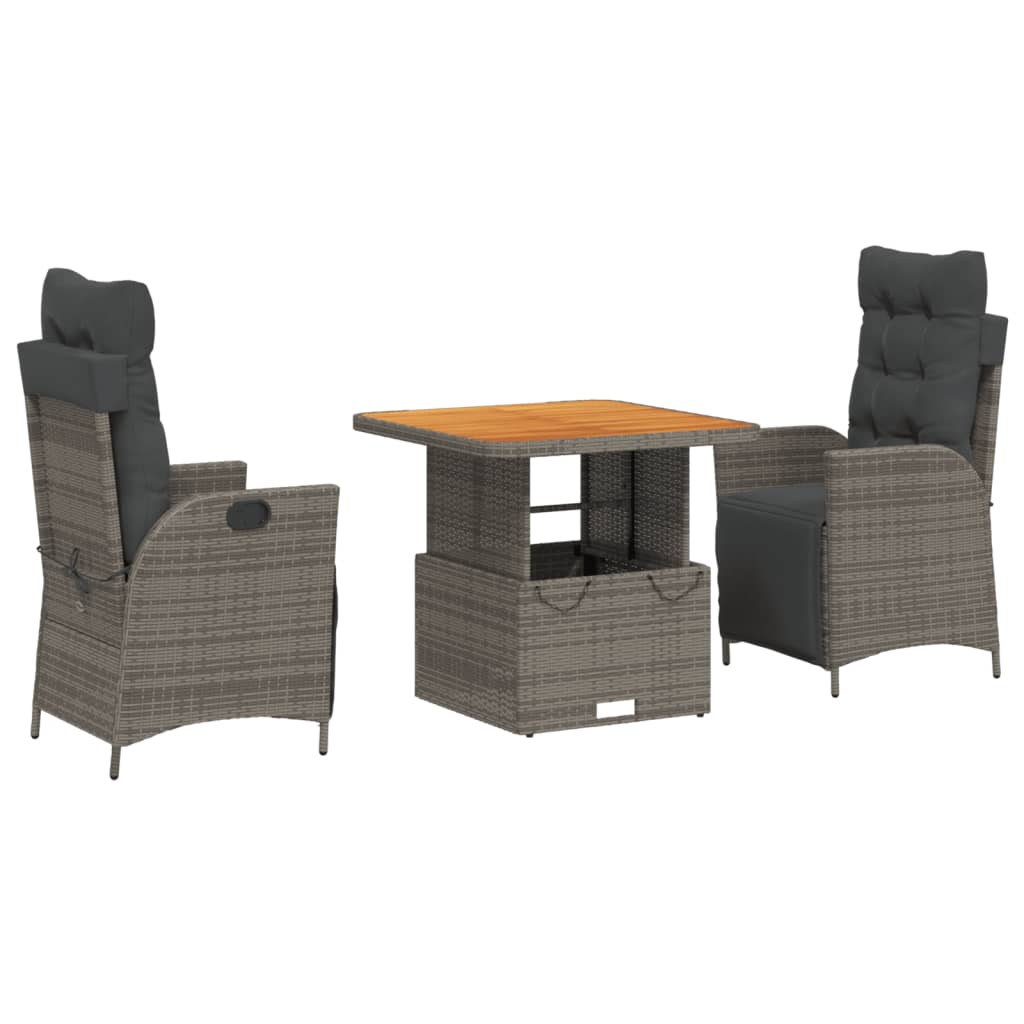 vidaXL 3 Piece Patio Dining Set with Cushions Gray Poly Rattan-1