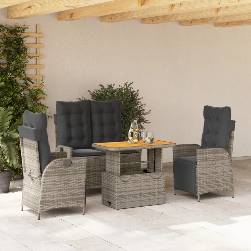 vidaXL 4 Piece Patio Dining Set with Cushions Gray Poly Rattan-0