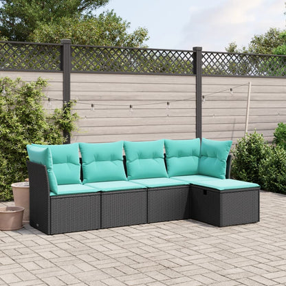 vidaXL 5 Piece Patio Sofa Set with Cushions Black Poly Rattan-0