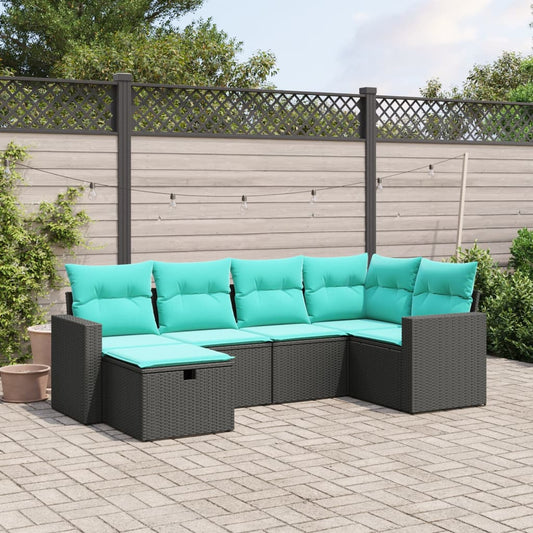 vidaXL 6 Piece Patio Sofa Set with Cushions Black Poly Rattan-0