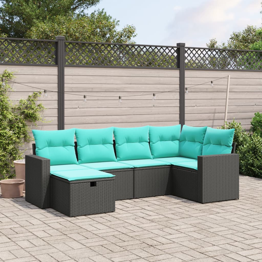 vidaXL 6 Piece Patio Sofa Set with Cushions Black Poly Rattan-0