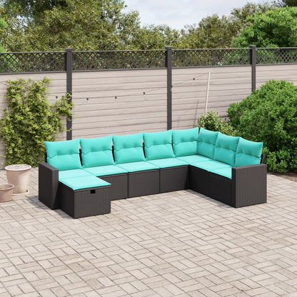 vidaXL 8 Piece Patio Sofa Set with Cushions Black Poly Rattan-0