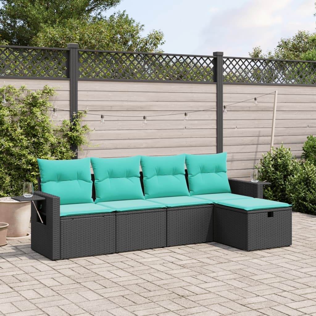 vidaXL 5 Piece Patio Sofa Set with Cushions Black Poly Rattan-0