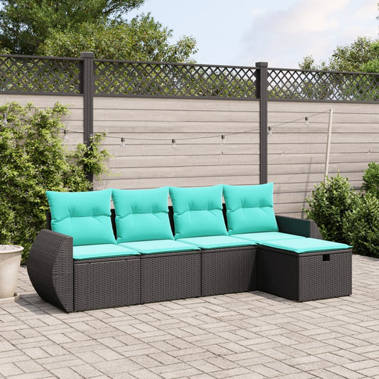 vidaXL 5 Piece Patio Sofa Set with Cushions Black Poly Rattan-0