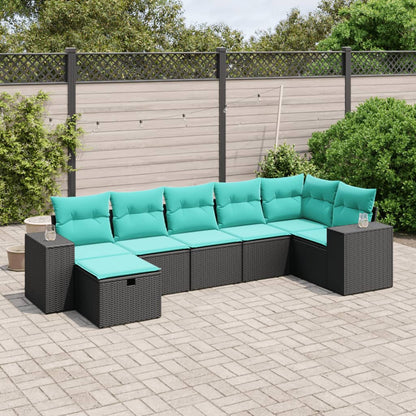 vidaXL 7 Piece Patio Sofa Set with Cushions Black Poly Rattan-0