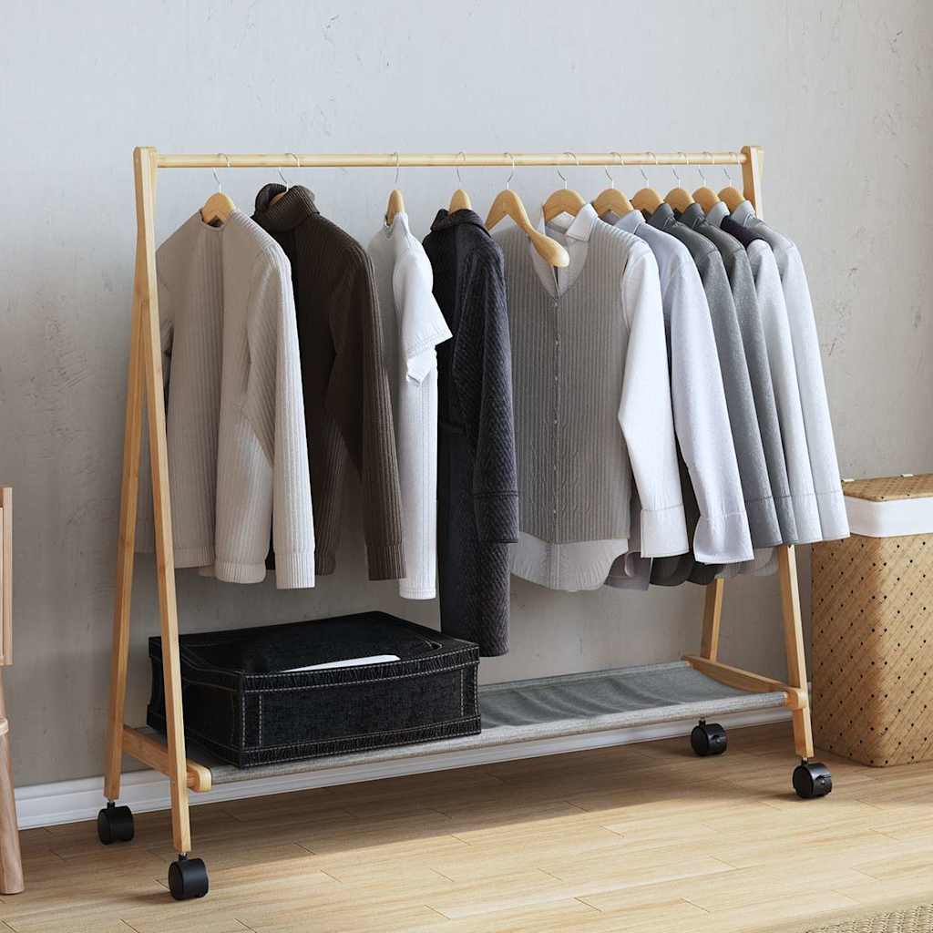 vidaXL Clothes Rack with Shelves and Wheels 41.7"x13.4"x41.9" Bamboo-2