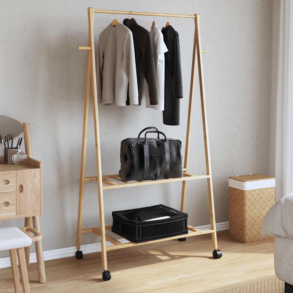 vidaXL Clothes Rack with Shelves and Wheels 37.8"x17.9"x61.2" Bamboo-2