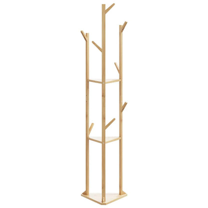 vidaXL Coat Stand with Hooks and Shelves 15.4"x13"x65.4" Bamboo-2