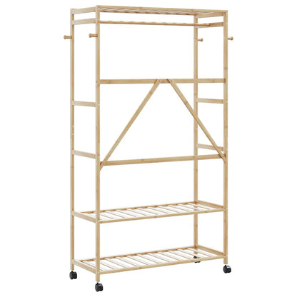 vidaXL Clothes Rack with Shelves and Wheels 43.3"x15.7"x70.9" Bamboo-3