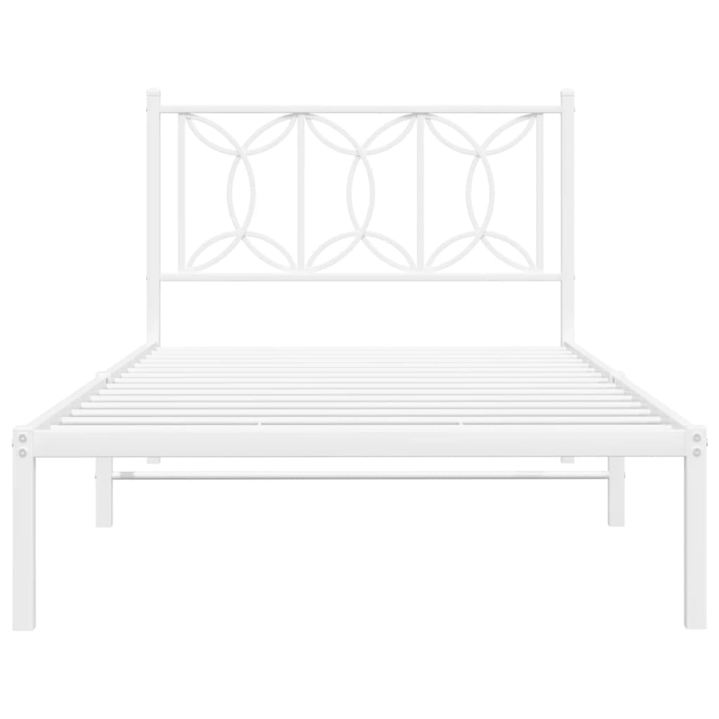 vidaXL Metal Bed Frame with Headboard White 39.4"x78.7"-4