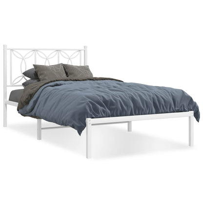 vidaXL Metal Bed Frame with Headboard White 39.4"x78.7"-0